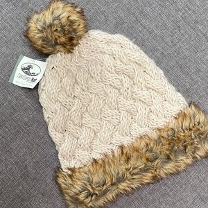 San Diego Hat Co. Women’s Slouch Beanie Pom Fur Trim Hat Cream S/M California